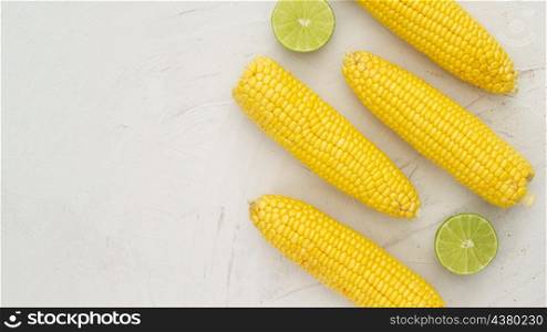 top view boiled corn with copy space