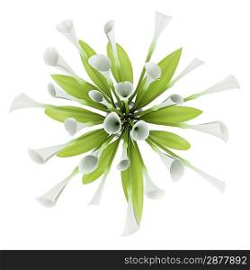 top view bouquet of lilies in glass vase isolated on white background