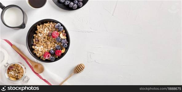 top view bowl with homemade granola. Resolution and high quality beautiful photo. top view bowl with homemade granola. High quality and resolution beautiful photo concept