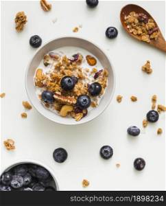 top view bowl with milk cereals. Resolution and high quality beautiful photo. top view bowl with milk cereals. High quality beautiful photo concept