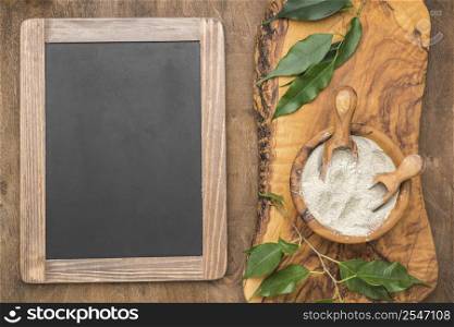 top view bowl with powder chalkboard