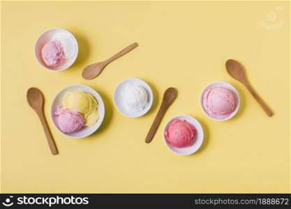 top view bowls with ice cream. Resolution and high quality beautiful photo. top view bowls with ice cream. High quality and resolution beautiful photo concept