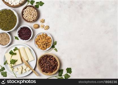 top view bowls with seeds copy space. Resolution and high quality beautiful photo. top view bowls with seeds copy space. High quality beautiful photo concept