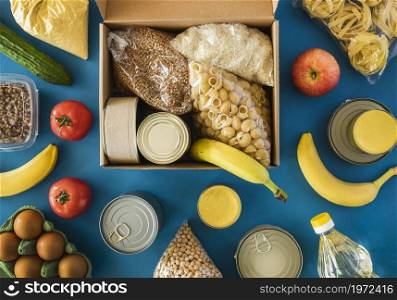 top view box with food donation. High resolution photo. top view box with food donation. High quality photo