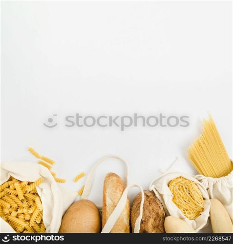 top view bread reusable bag with bulk pasta
