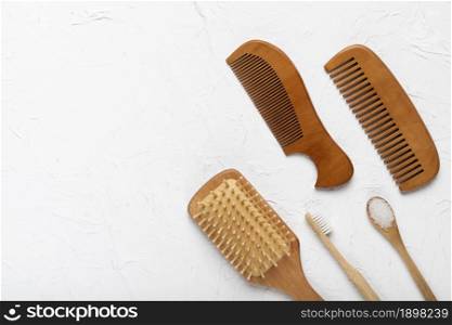 top view brush combs table. Resolution and high quality beautiful photo. top view brush combs table. High quality beautiful photo concept