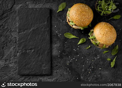 top view burgers counter with copy space