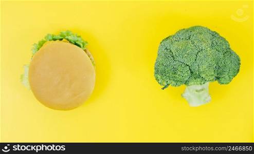 top view burguer vs broccoli