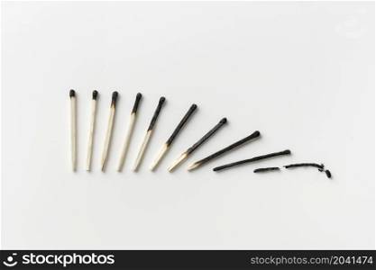 top view burned matches scale