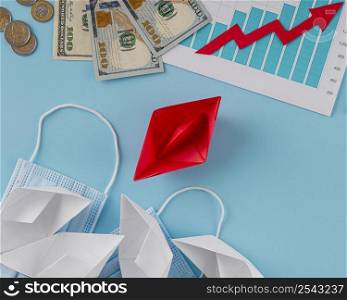 top view business items with growth chart money