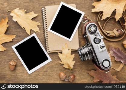 top view camera with s autumn leaves. High resolution photo. top view camera with s autumn leaves. High quality photo