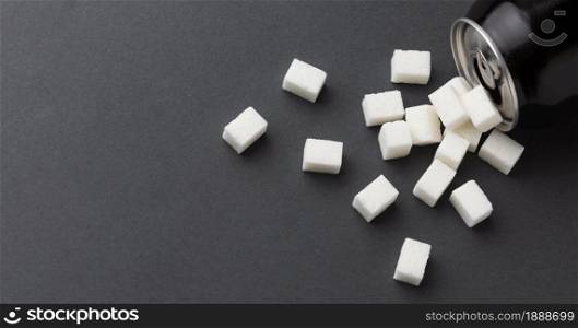 top view can with sugar cubes copy space. Resolution and high quality beautiful photo. top view can with sugar cubes copy space. High quality and resolution beautiful photo concept