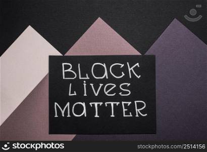top view card with black lives matter slogan multicolored paper