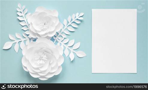 top view card with paper flowers women s day