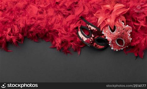 top view carnival masks with feathers