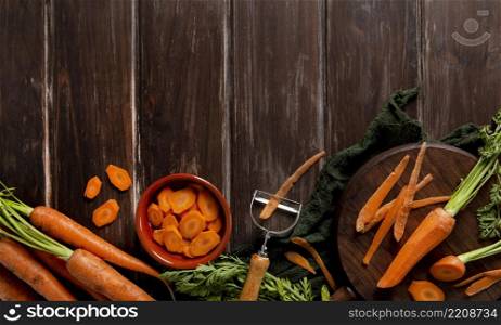top view carrots with copy space