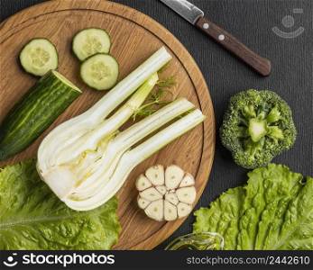 top view celery with garlic cucumber