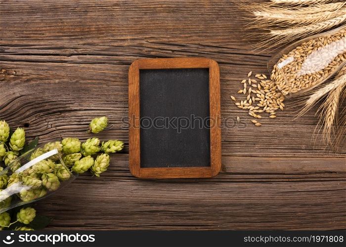 top view chalkboard beer ingredients. High resolution photo. top view chalkboard beer ingredients. High quality photo