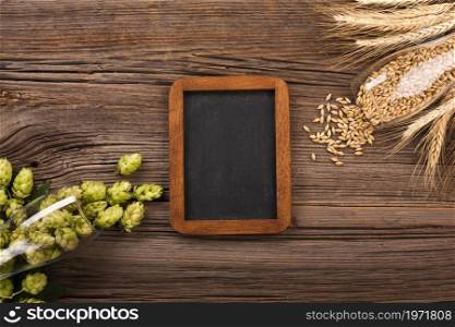 top view chalkboard beer ingredients. High resolution photo. top view chalkboard beer ingredients. High quality photo