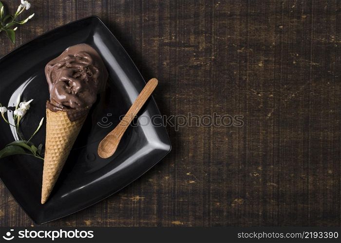 top view chocolate ice cream with copy space