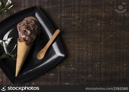 top view chocolate ice cream with copy space
