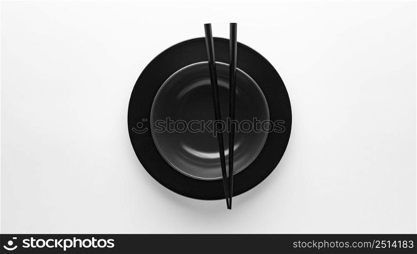 top view chopsticks with dinnerware