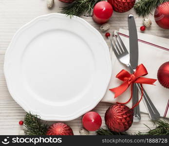 top view christmas tableware with empty plate. Resolution and high quality beautiful photo. top view christmas tableware with empty plate. High quality and resolution beautiful photo concept