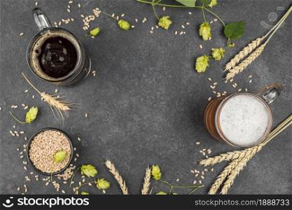 top view circular frame with beer. Resolution and high quality beautiful photo. top view circular frame with beer. High quality and resolution beautiful photo concept