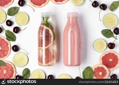 top view citrus drinks arrangement