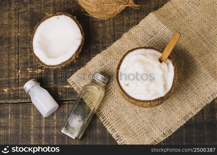 top view coconut oil with coconut composition