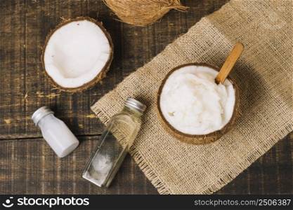 top view coconut oil with coconut composition