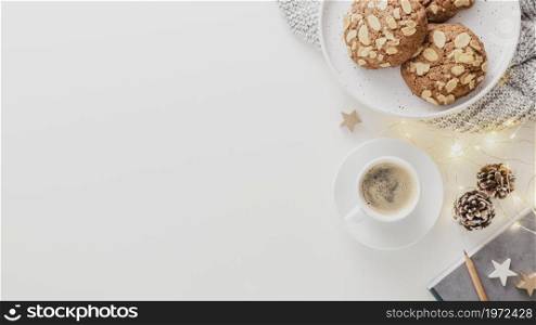 top view coffee cup cookies with copy space. High resolution photo. top view coffee cup cookies with copy space. High quality photo
