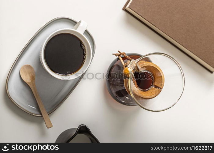top view coffee cup with chemex book