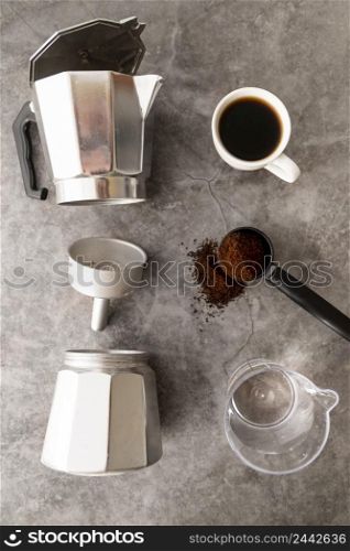 top view coffee making utensils