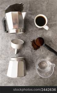 top view coffee making utensils