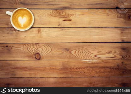 top view coffee on wood table with space