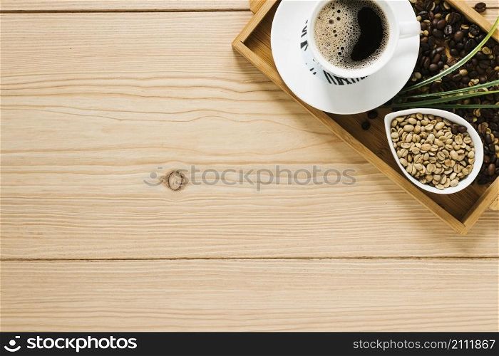top view coffee tray with copy space