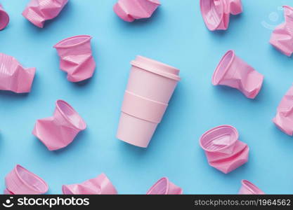 top view collection plastic cups. High resolution photo. top view collection plastic cups. High quality photo