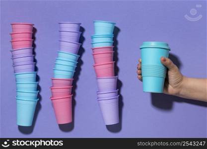 top view collection plastic cups table 4