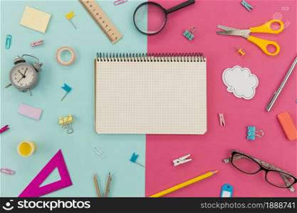 top view collection stationery objects table. Resolution and high quality beautiful photo. top view collection stationery objects table. High quality and resolution beautiful photo concept