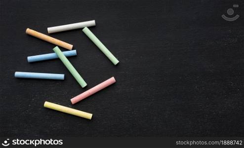 top view colorful chalk with copy space. Resolution and high quality beautiful photo. top view colorful chalk with copy space. High quality and resolution beautiful photo concept