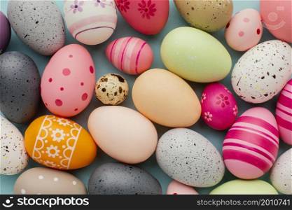 top view colorful easter eggs