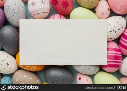 top view colorful easter eggs with paper