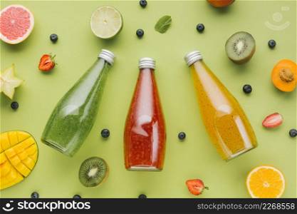 top view colorful fruit juices