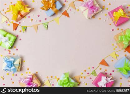 top view colorful gifts table. Resolution and high quality beautiful photo. top view colorful gifts table. High quality beautiful photo concept