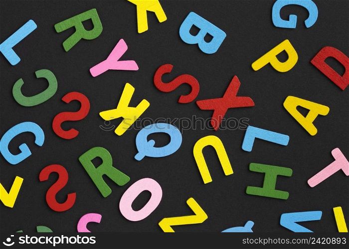 top view colorful letters arrangement