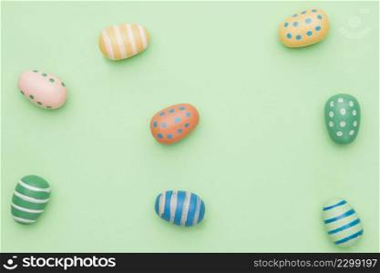 top view colorful painted eggs