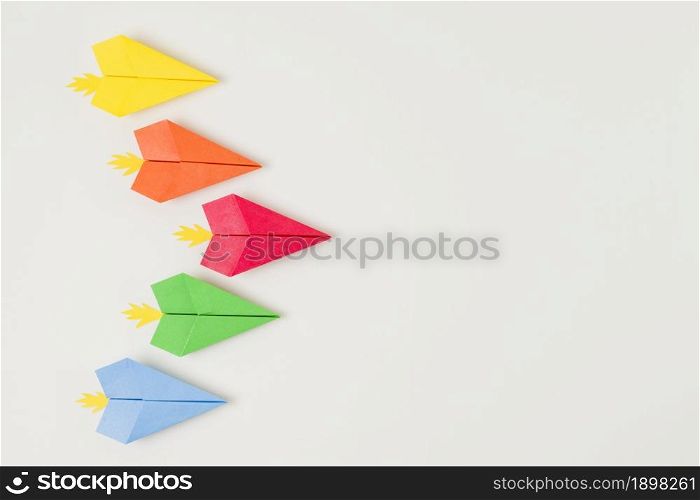 top view colorful paper planes. Resolution and high quality beautiful photo. top view colorful paper planes. High quality beautiful photo concept