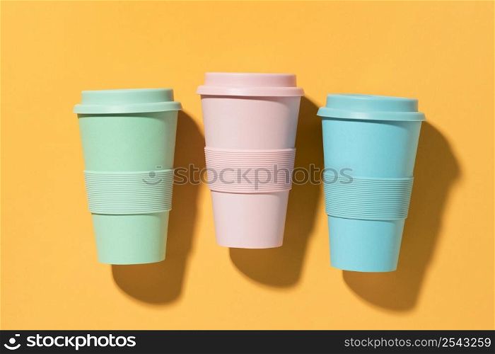 top view colorful reusable cups