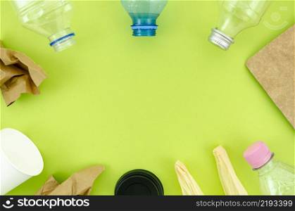 top view colorful tableware green background